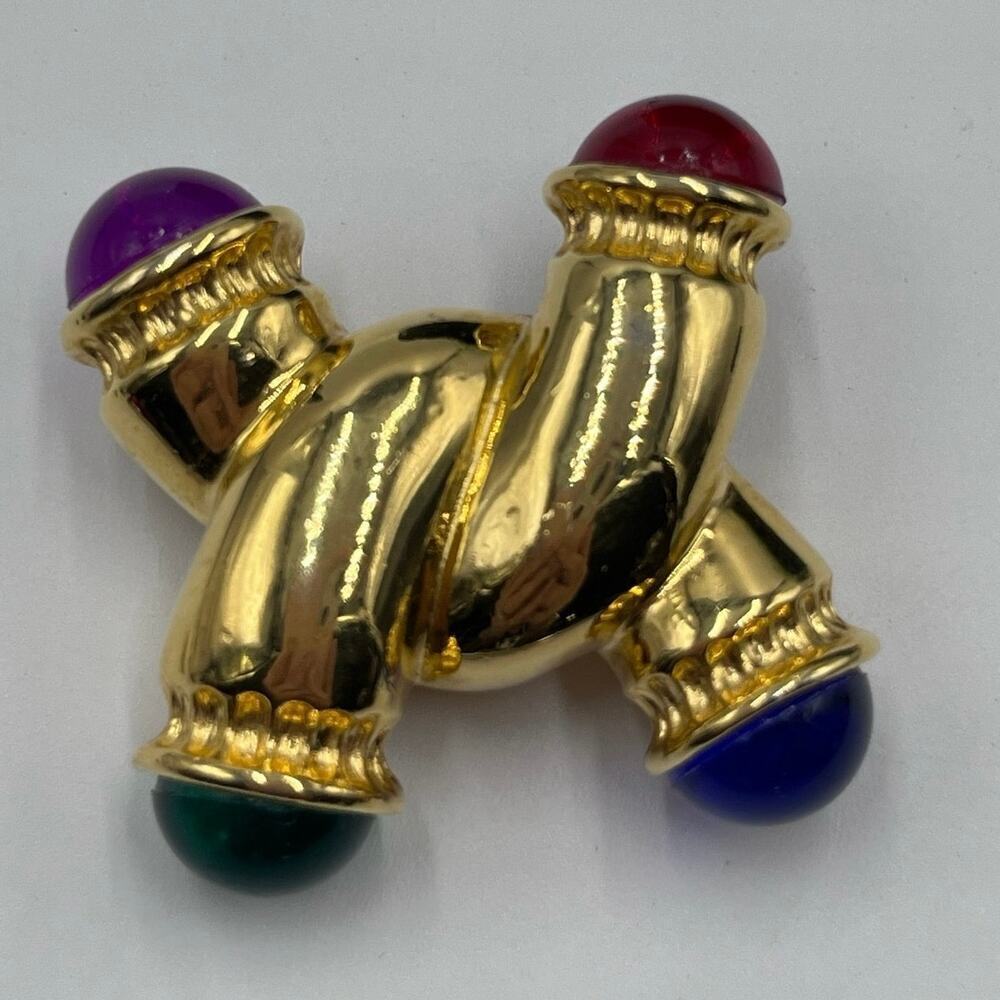 IVANA Signed Vintage Gold W/ Multicolored Cabochons Gripoix Style‎ Brooch